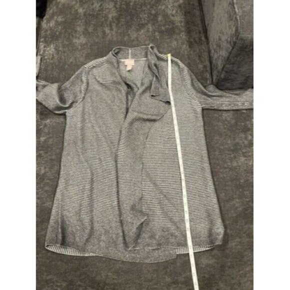 Chicos Cardigan Sweater Open Gray Stripe Asymetrical Womens Size 1 Medium - Picture 6 of 6